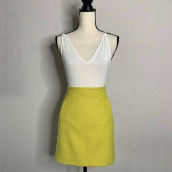 J. Crew Citron Yellow Zip Pocket Wool Mini Pencil Skirt - Picture 4 of 16